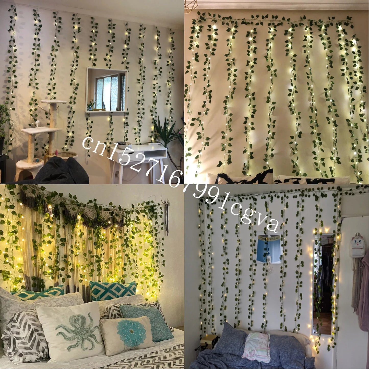 12pcs 2m Ivy Green Fake Leaves Garland Plant Led