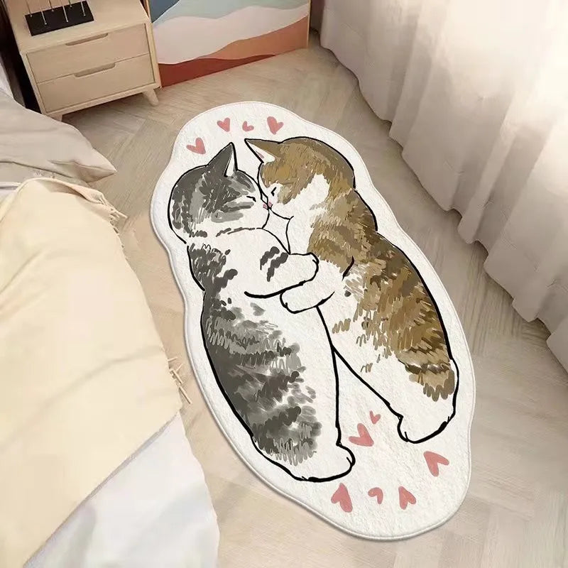 Anti-Slip Bedroom Bedside Mat Lovely Cat Carpet