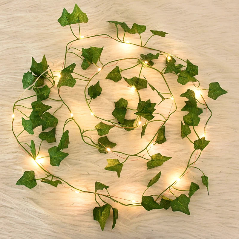 2/5/10M Silk Leaves Fake Creeper Green Leaf Ivy Vine LED String Lights